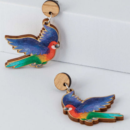 Stray Leaves - Rosella Australian Bird wooden earrings