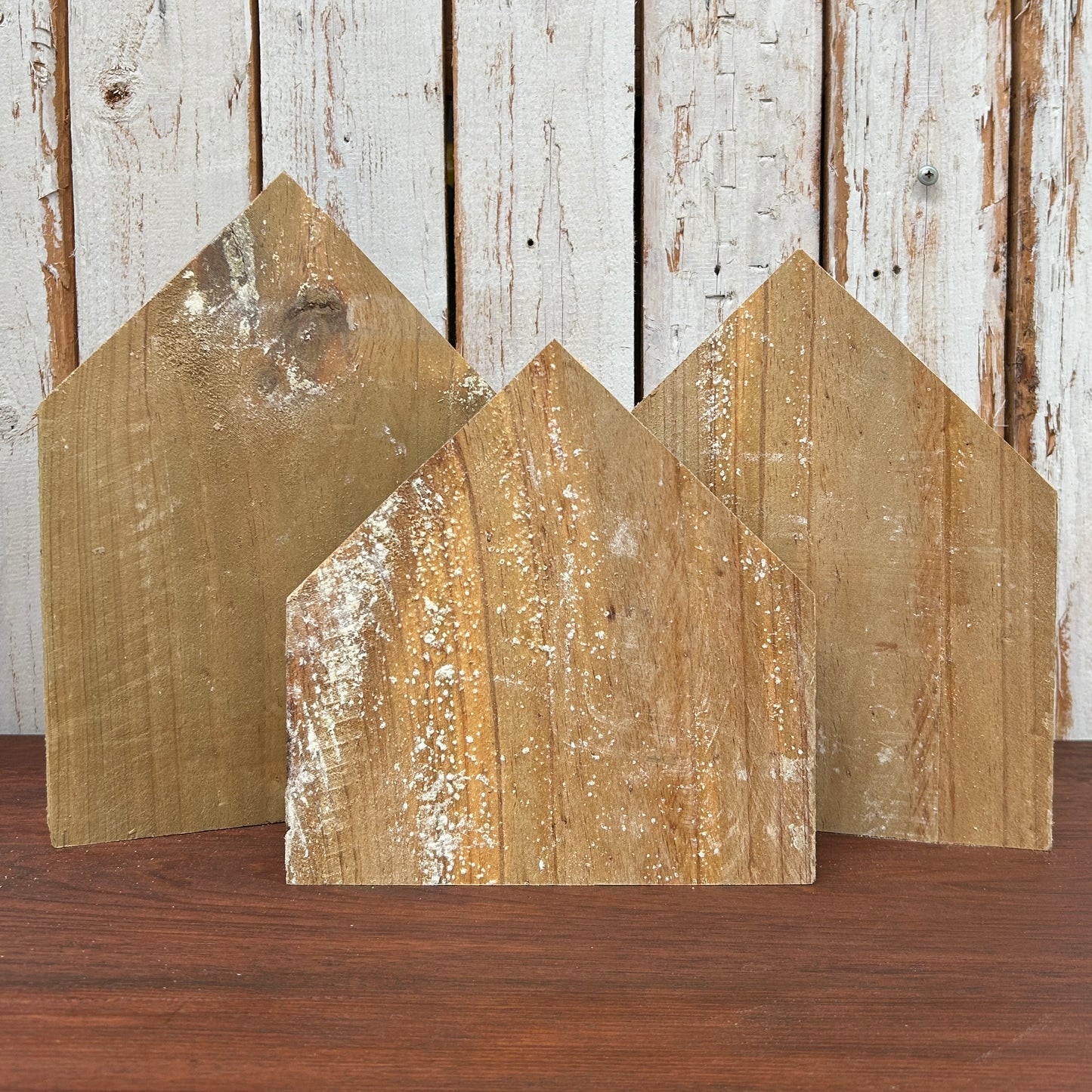 Handcrafted Pine Timber Blank Houses for Crafts (Set of 3)