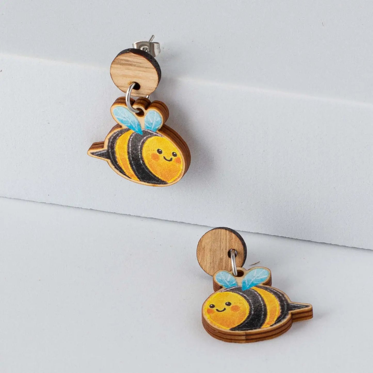 Stray Leaves - Little Bees wooden earrings