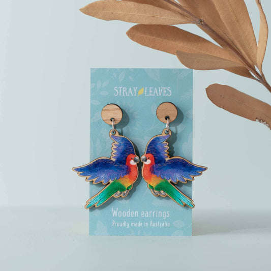 Stray Leaves - Rosella Australian Bird wooden earrings
