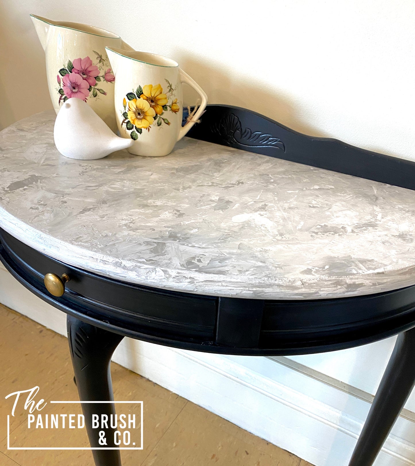 Faux Stone Demi Lune Hall Table